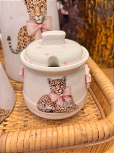 Açucareiro Artesanal Onça Laço Rosa