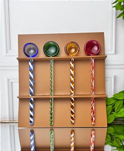 Caixa 4 mexedores drink espirais borossilicato