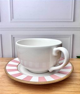 Xícara chá stripe rosa