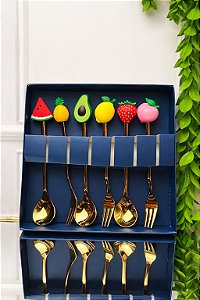 Jogo talher sobremesa fruit dourado - 6 unidades