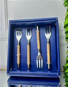 Conjunto 4 garfos petiscos inox cabo cortiça