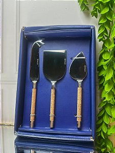 Conjunto 3 peças queijo inox cabo cortiça