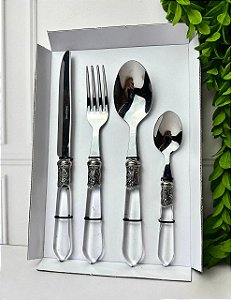 Faqueiro metal cabo transparente - 24 peças