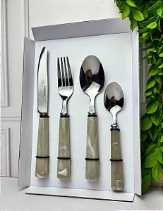 Faqueiro metal cabo bege - 24 peças