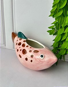 Vaso cerâmica fish poa