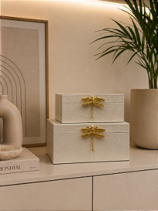 Caixa Decorativa em Madeira com Revestimento Creme - G