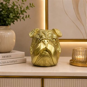 Escultura cabeça bulldog em resina