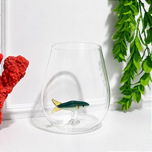 Copo vidro borossilicato  peixe verde 436 ml