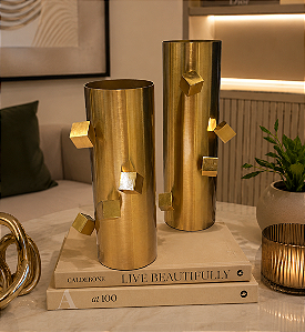 Vaso Decorativo Metal Dourado Cubos - P