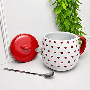 Caneca c/ tampa cerâmica c/ colher love 420 ml