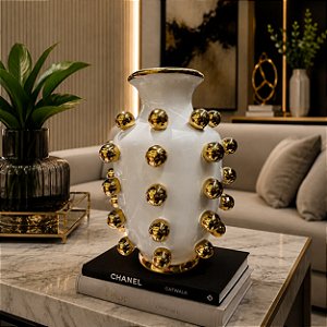 Vaso cerâmica BR bolas douradas
