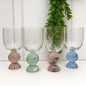 Conjunto 4 taças esfera dupla c/ base coloridas (400 ml)