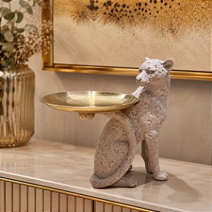 Escultura polirresina Leopardo c/ bandeja