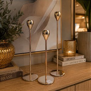 3 Peças castiçal metal dourado