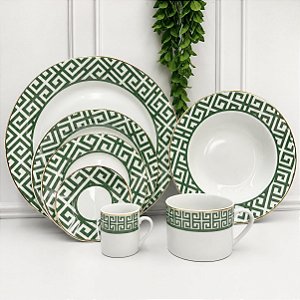 Aparelho jantar 42 peças Grecco Porcelana verde