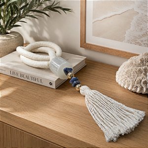 Colar de mesa corda branco pedra azul