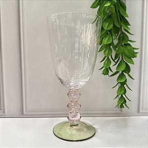 Taça vidro haste colorida verde c/ rosa (420 ml)