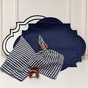 Kit mesa posta americano azul marinho/ xadrez (Compre por número lugares)