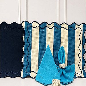 Kit mesa posta americano courino retangular azul (Compre por número lugares)