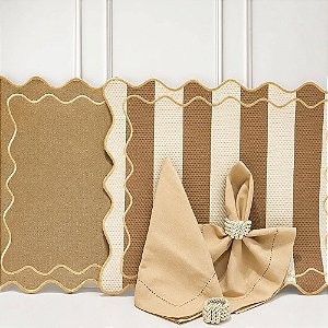 Kit mesa posta americano courino retangular bege (Compre por número lugares)