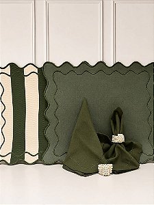 Kit mesa posta americano courino retangular verde (Compre por número lugares)