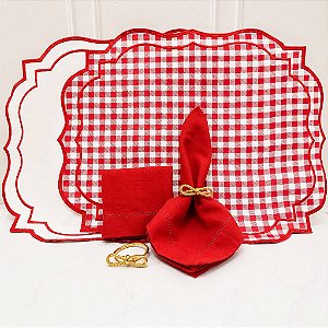 Kit mesa posta americano retangular quadriculado vermelho (compre por número de lugares)