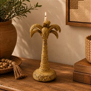 CASTIÇAL COQUEIRO DECORATIVO RESINA MARROM