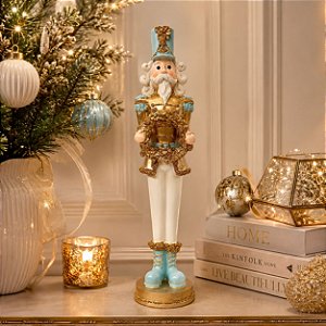 QUEBRA NOZES RESINA NATAL DOURADO E AZUL