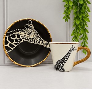 XÍCARA CHÁ ANIMAIS PRETO GIRAFA