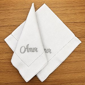 GUARDANAPO BORDADO PRATA “AMOR”