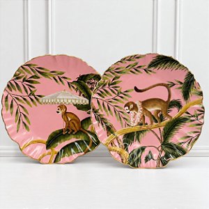 CJ 2 PRATOS DE SOBREMESA PLAYFUL MONKEYS ROSA