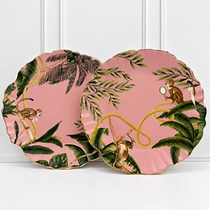 CJ 2 PRATOS RASOS PLAYFUL MONKEYS ROSA