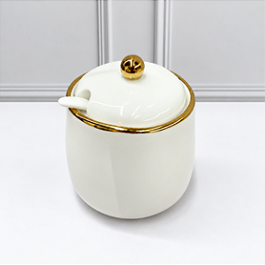 Açucareiro Porcelana Esfera Dourado