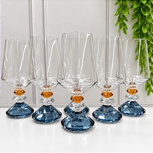 KIT 6 TAÇAS 3 DIAMANTES CRISTAL - AZUL/ÂMBAR