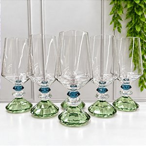 KIT 6 TAÇAS 3 DIAMANTES CRISTAL - AZUL/VERDE