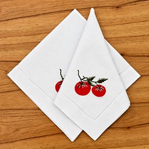 GUARDANAPO BRANCO BORDADO TOMATE