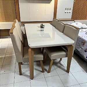 MESA LONDRINA 180 TP MDF VIDRO/CANTO COPO 6 CAD DAKOTA LUXO - TURIM 07 OFF WHITE/NATURALE SERIG. OFF WHITE