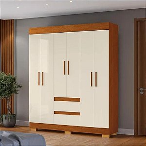 ROUPEIRO DE CASAL 6 PORTAS - CINAMOMO/OFF WHITE