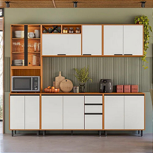 COZINHA MODULADA RAVENA 260CM PANELEIRO/CRISTALEIRA COM LEDs