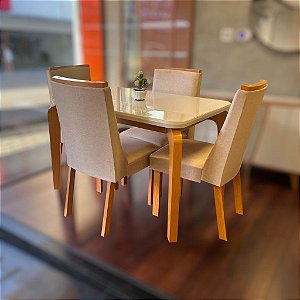 MESA LONDRINA 120 TP MDF VIDRO/CANTO COPO 4 CAD DAKOTA LUXO - TURIM 07 OFF WHITE/NATURALE SERIG. OFF WHITE