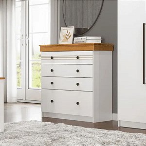 COMODA ENGLAND 4 G BRANCO BRILHO/FREIJO