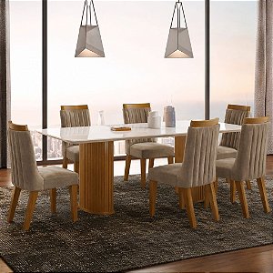 MESA DARA COM 6 CADEIRAS - SUEDY CAPUCCINO