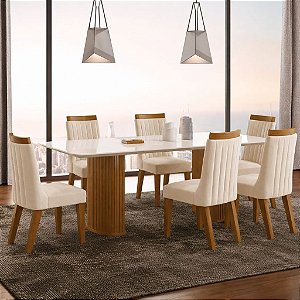 MESA DARA COM 6 CADEIRAS - SUEDY CREME