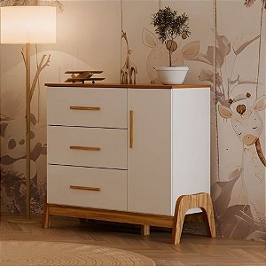 COMODA GUTI RETRO 1 PT - BRANCO BRILHO/AMENDOA