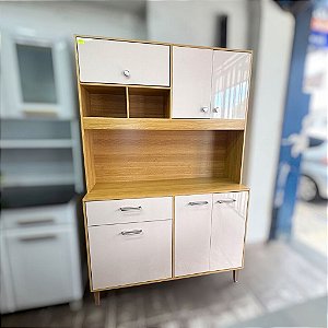 KIT COZINHA ERVA DOCE 120 - FREIJO/OFF WHITE CRISTAL PTA FECHADA