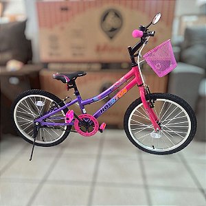 BICICLETA ARO-20 - ROSA PEROLA/ROXO C/CESTA ROSA PEROLA/ROXO