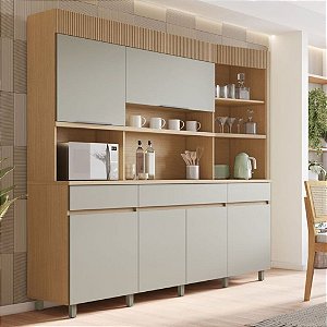 COZINHA 6 PORTAS 3 GAVETAS NESHER REALEZA 220CM 100% MDF - CARVALHO-GREIGE