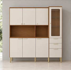 KIT COZINHA CARUARU 100% MDF 1800MM NATURE/CHAMPAGNE 26