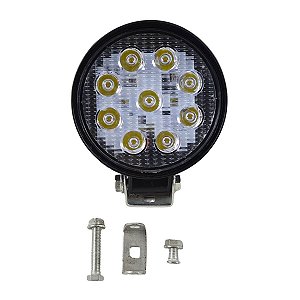 Farol Auxiliar LED Redondo 27W 9 LEDs Preto 11 cm