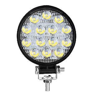 Farol Auxiliar LED Redondo 42W 14 LEDs 12V e 24V para Veículos Off-Road